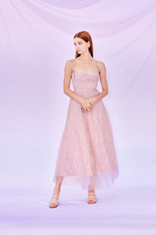 Fronia Pink Embroidery Long Dress