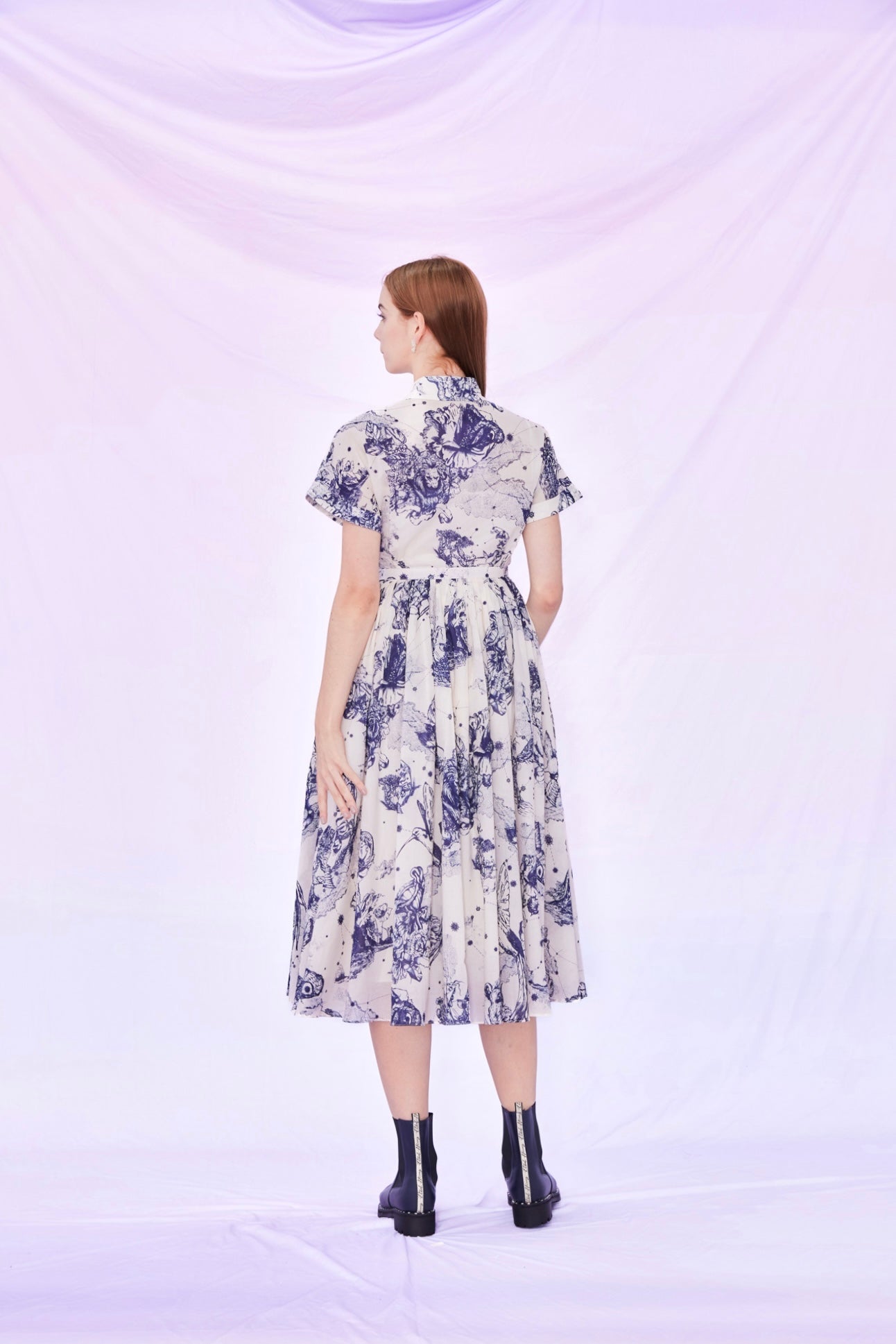 Fiori Blue Print Shirt-Dress