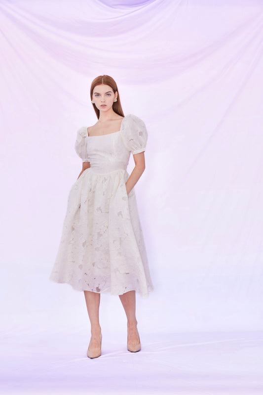 Freda Beige White Long Dress