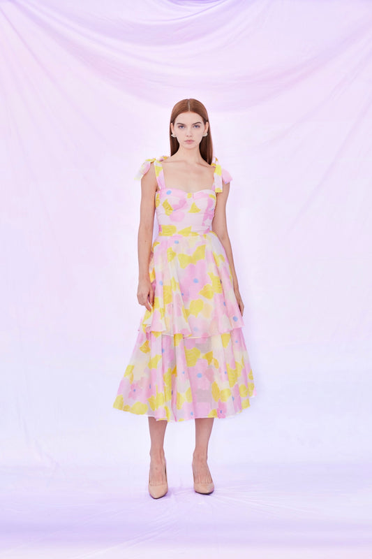 Floris Yellow Pink Tier Dress
