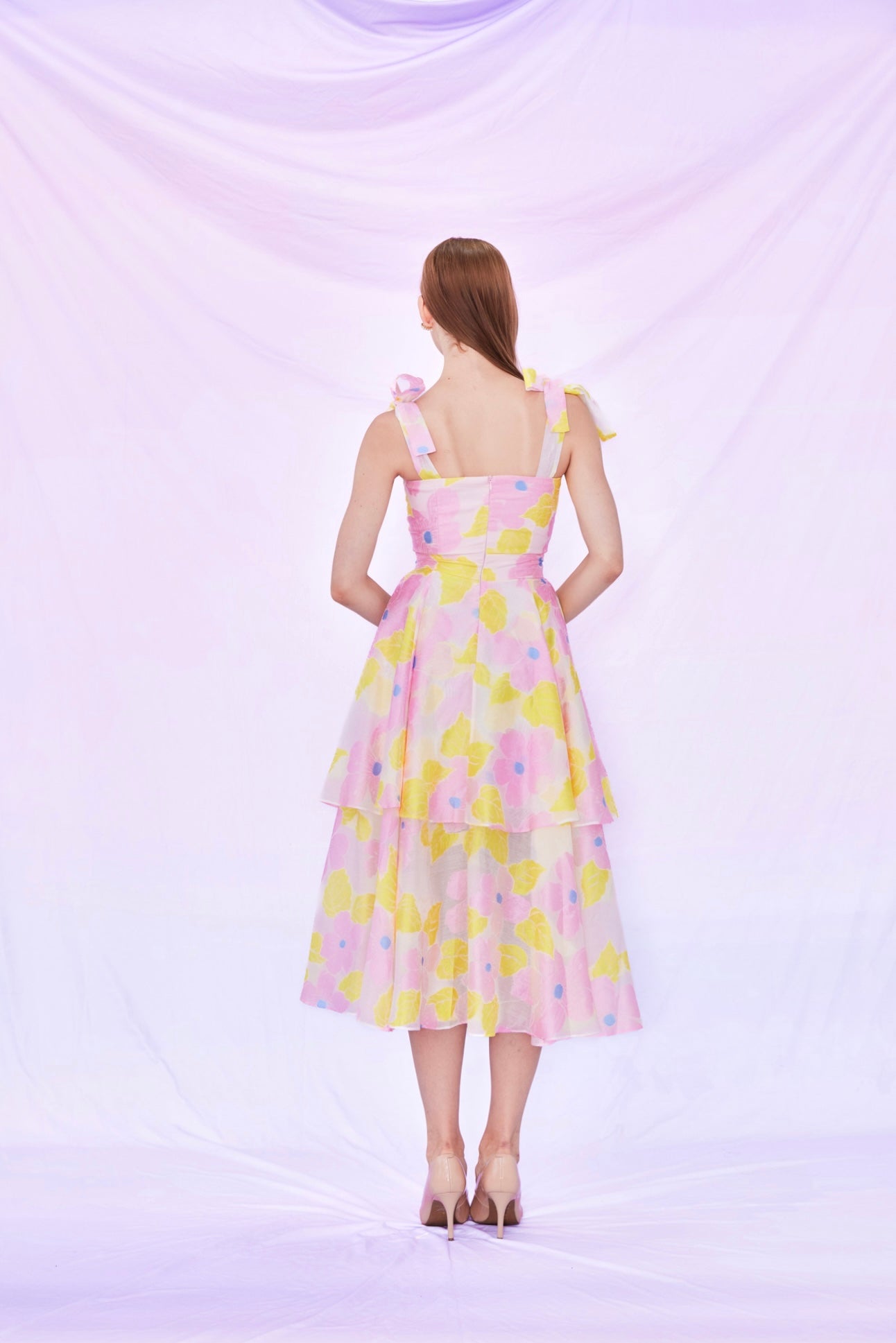 Floris Yellow Pink Tier Dress