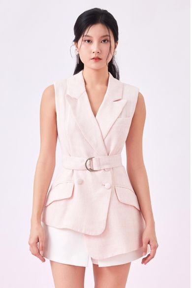 Griselle Pink Tweed Sleeveless Jacket - Nimisski