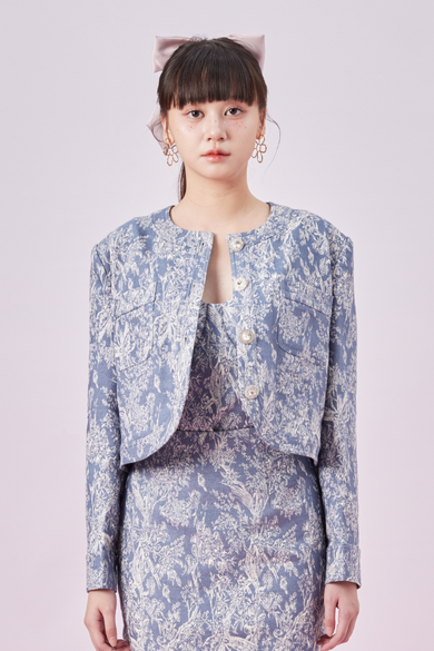 Gabrila Blue Denim Print Crop Jacket