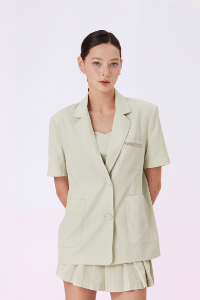 Geina Light Green Pocket Oversize Blazer