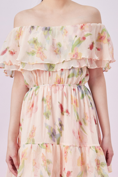 Gilana Peach Floral Print Tier Dress