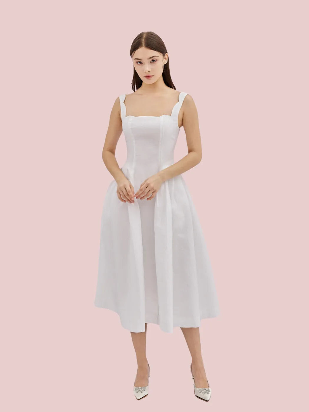 Glady White Jacquard Long Dress