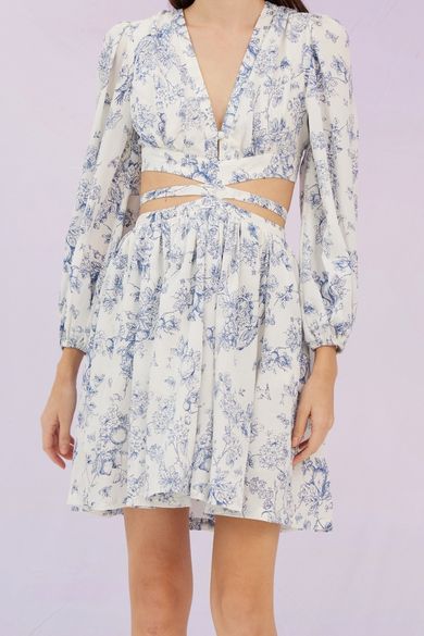 Graziana Blue Print Cut-Off Mid Dress