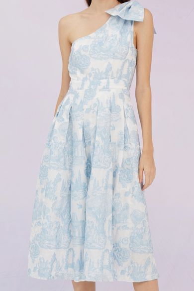 Gwenette Light Blue Animal Print White Dress