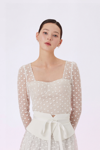 Genette Cream In Heart Lace Top