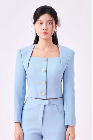 Georgena Sky Blue Cropped Jacket - Nimisski