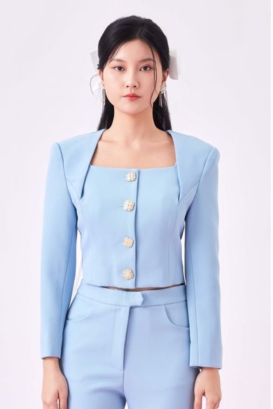 Georgena Sky Blue Cropped Jacket