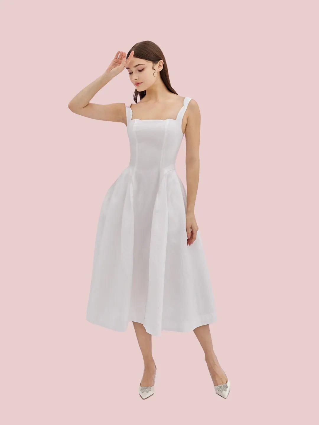 Glady White Jacquard Long Dress - Nimisski