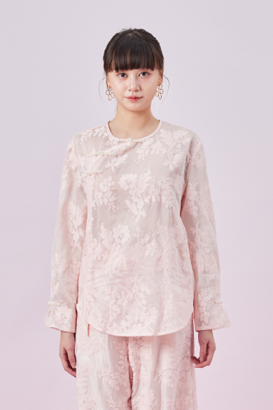 Galyena Pink Emboss Chinese Top