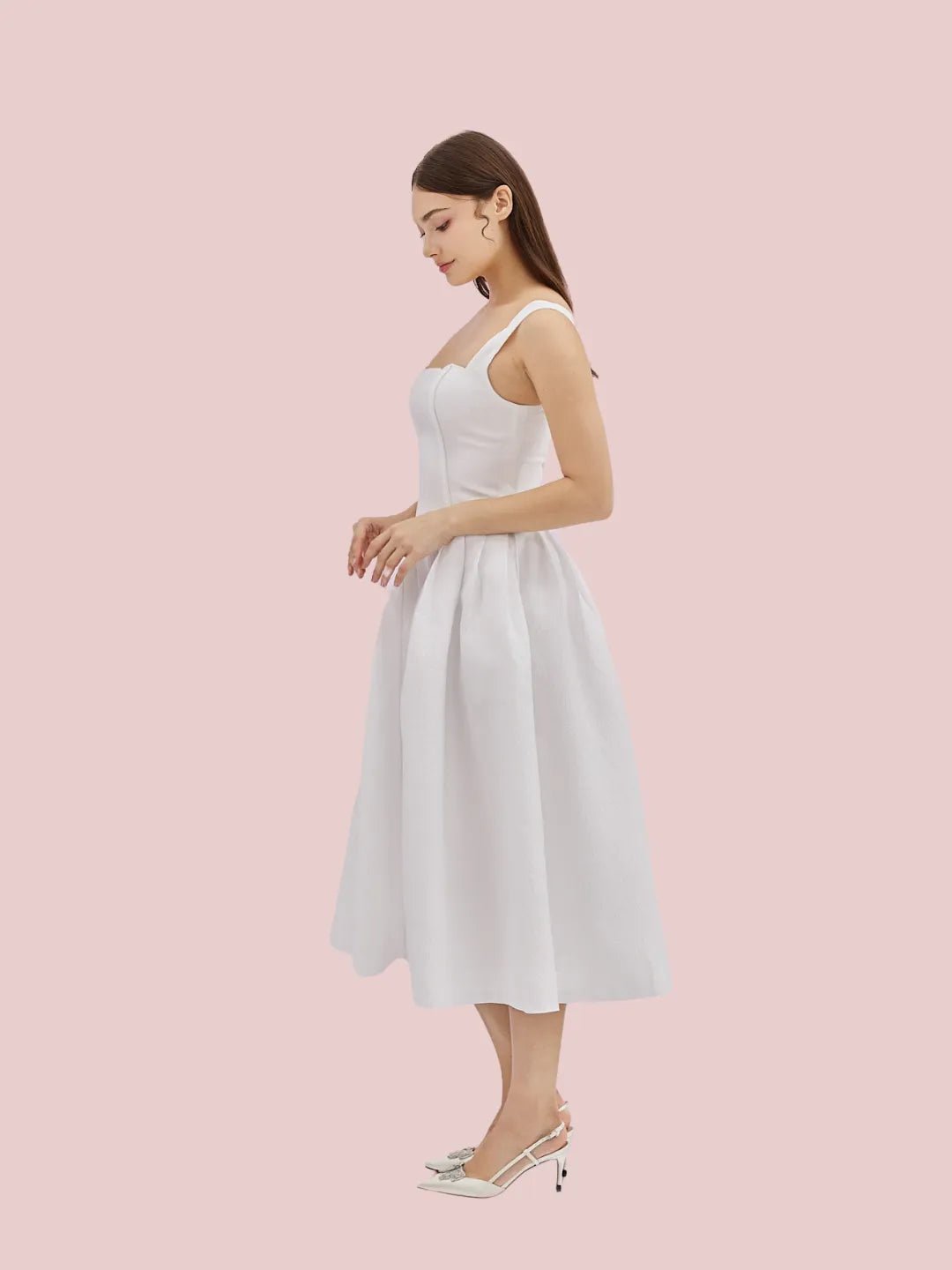 Glady White Jacquard Long Dress - Nimisski