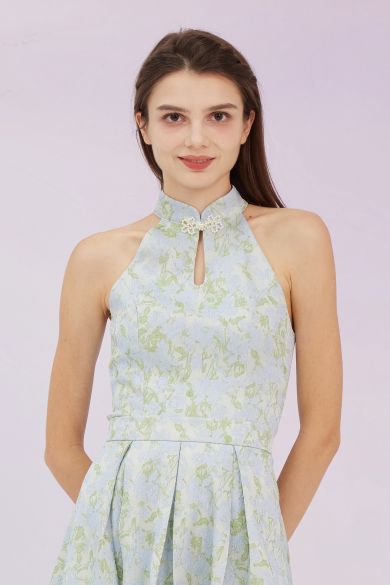 Gizella Green Jacquard Halter Top