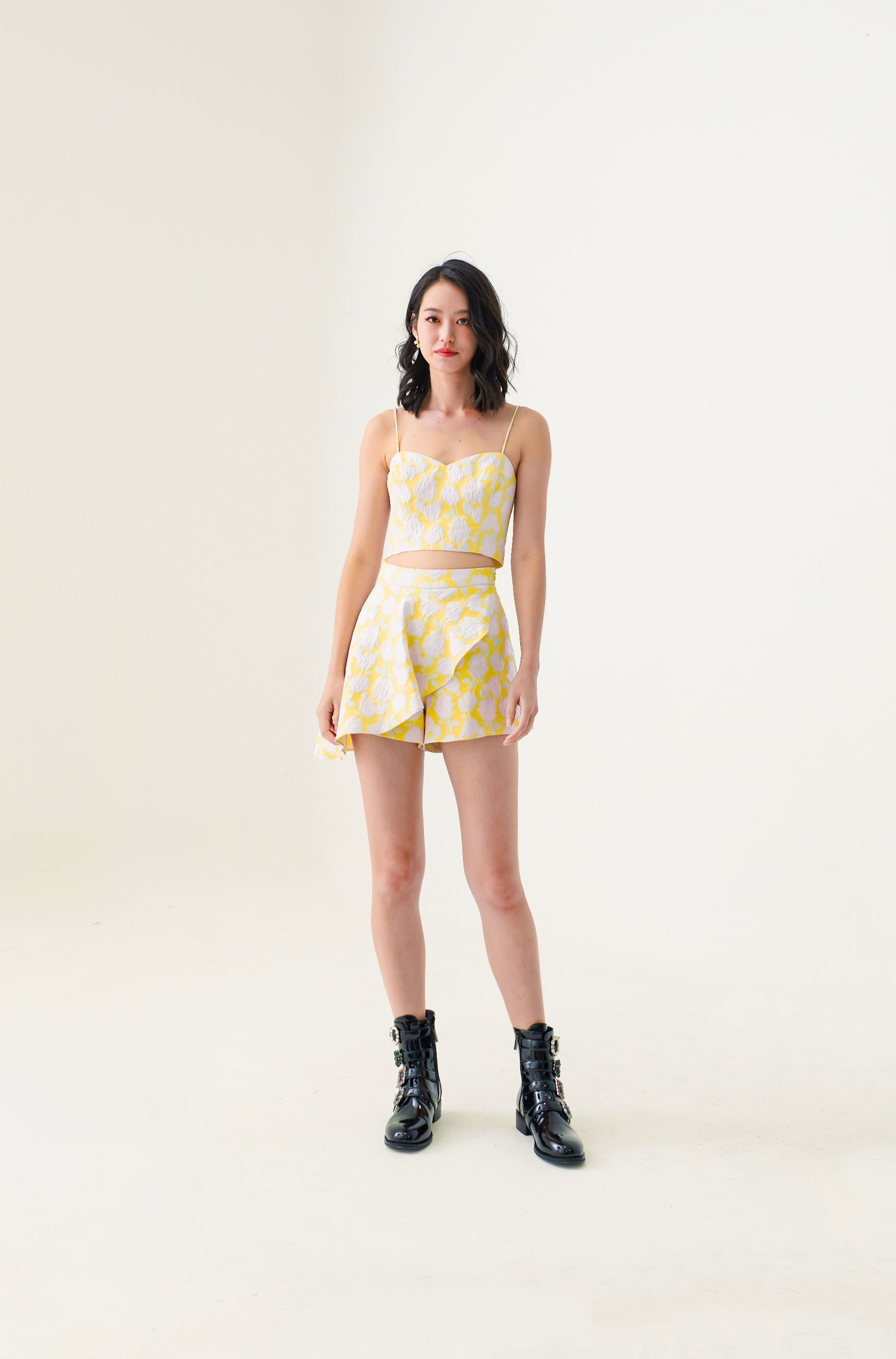 Eryn Yellow Brocade Shorts