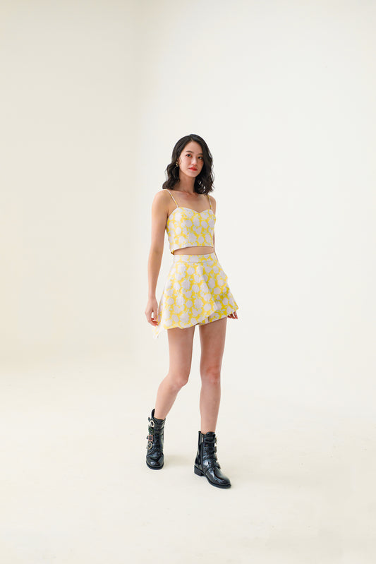 Eryn Yellow Brocade Shorts