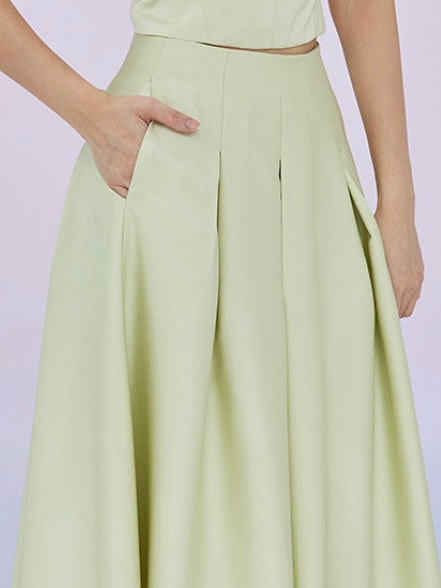 Giovana Green Pleated A-line Skirt
