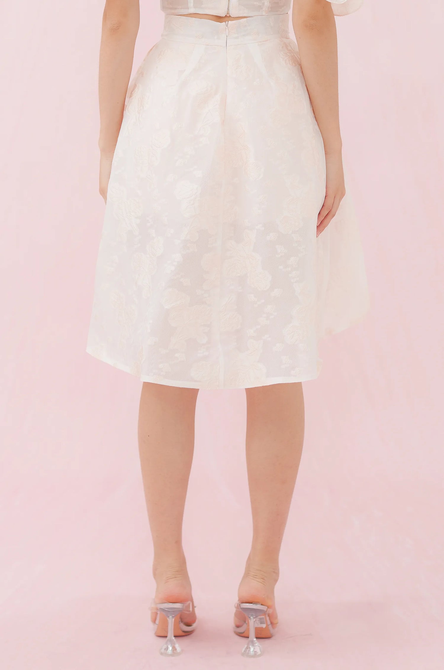 Francena Pink Flower Jacquard Short Skirt - Nimisski