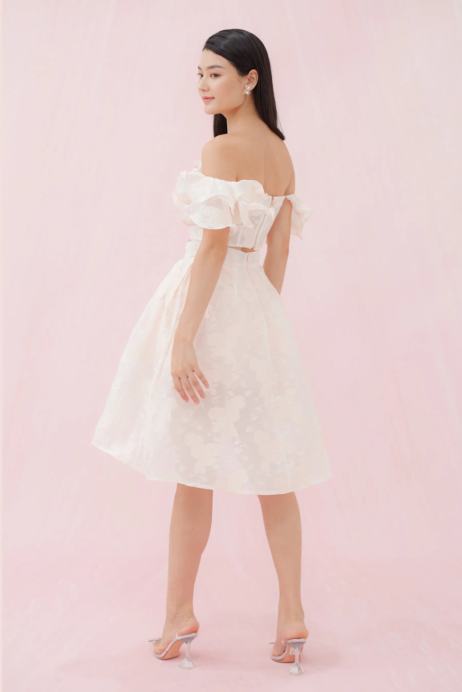 Francena Pink Flower Jacquard Short Skirt - Nimisski