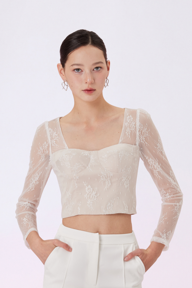 Genette Cream Flower Lace Top