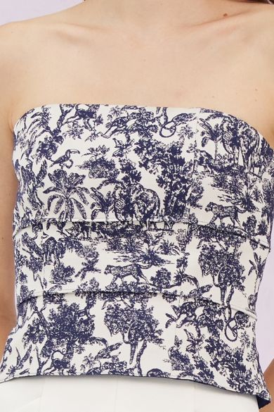 Graziella Navy Print Jacquard Tube Top