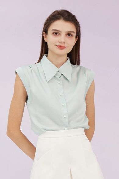 Grethel Green Satin Sleeveless Shirt