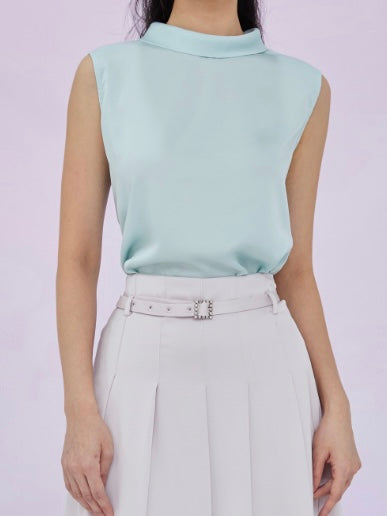 Gardenia Green Tie Neck Sleeveless Top