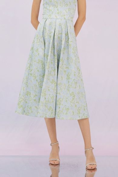 Gizella Green Jacquard Pleated Skirt - Nimisski