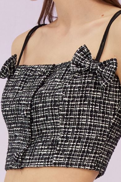 Geraldina Black Tweed Bow Top