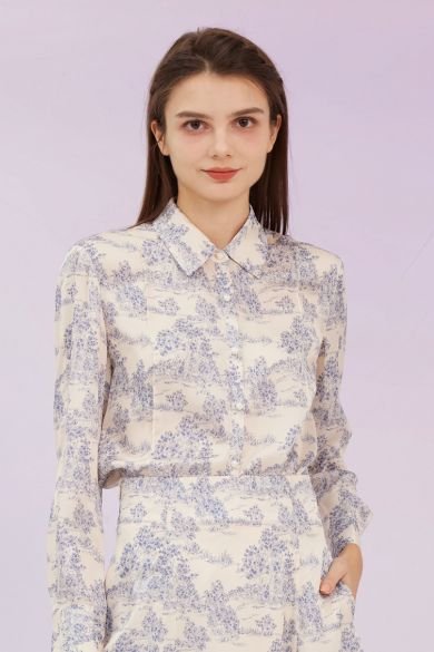 Glynis Blue Print Long Sleeve Top - Nimisski