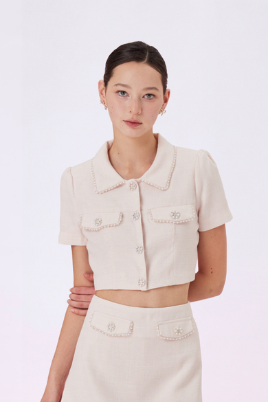 Geana Pink Tweed Cropped Top