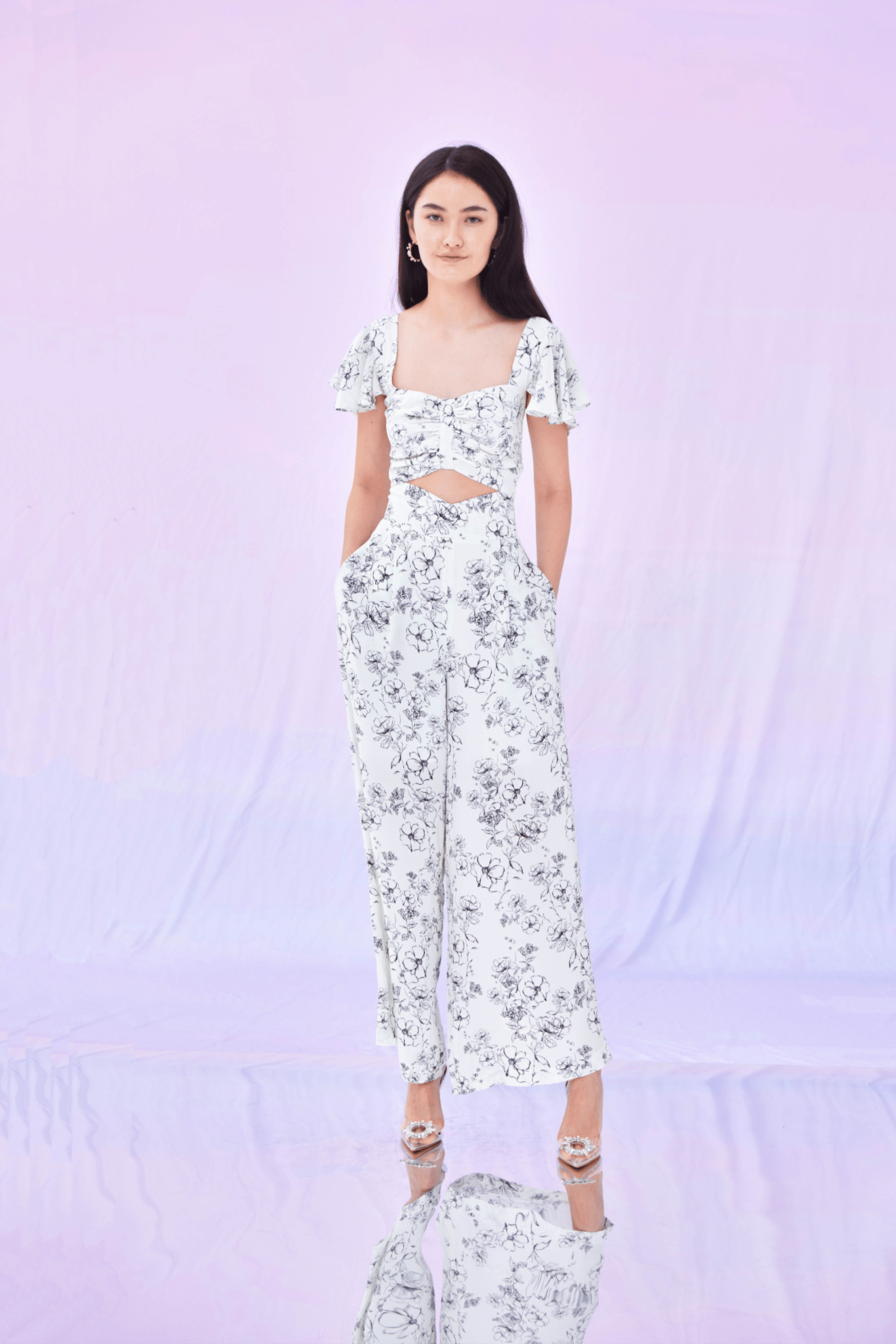 Galya Black Flower Print Long Pants - Nimisski