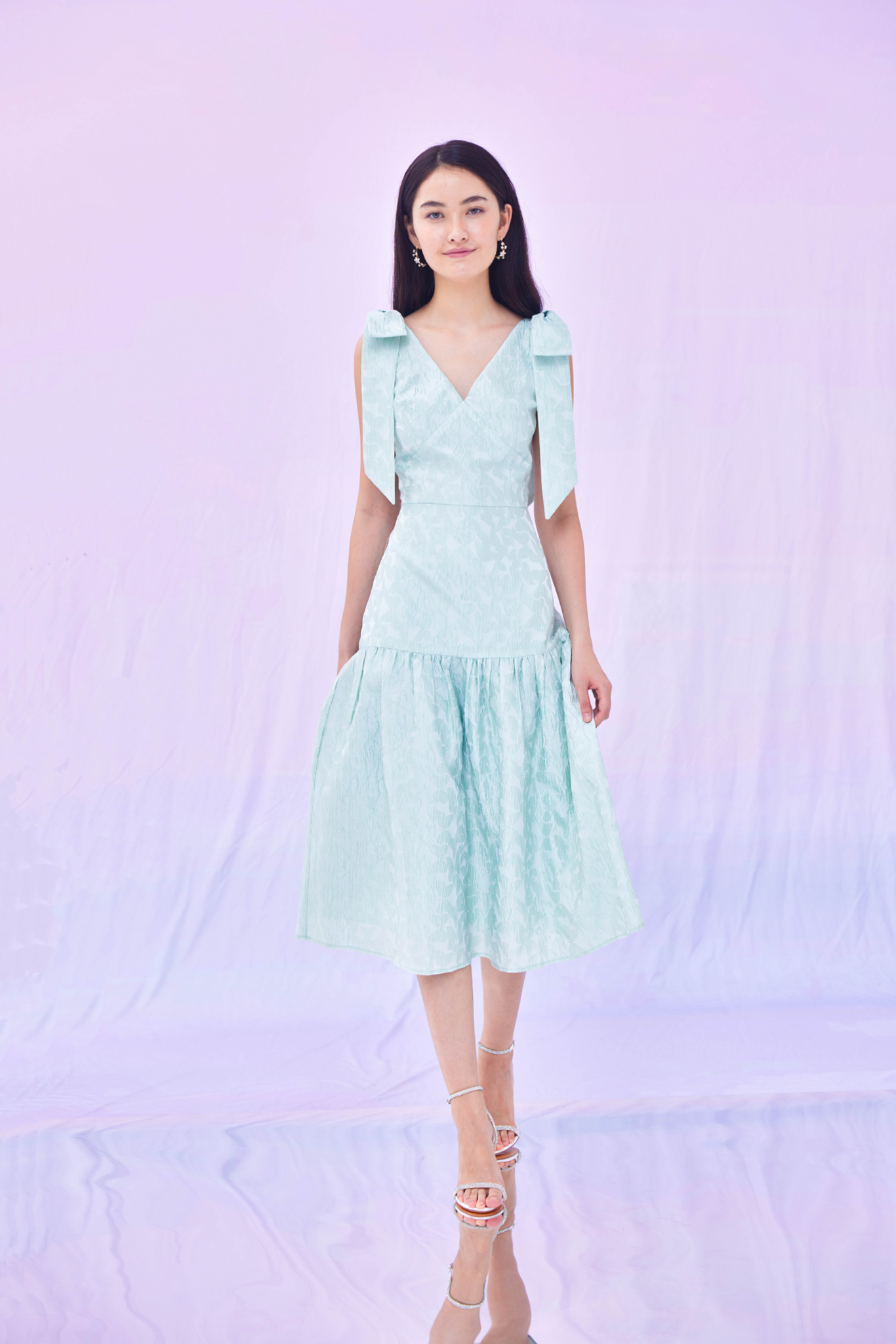 Gionna Green Jacquard Long Dress