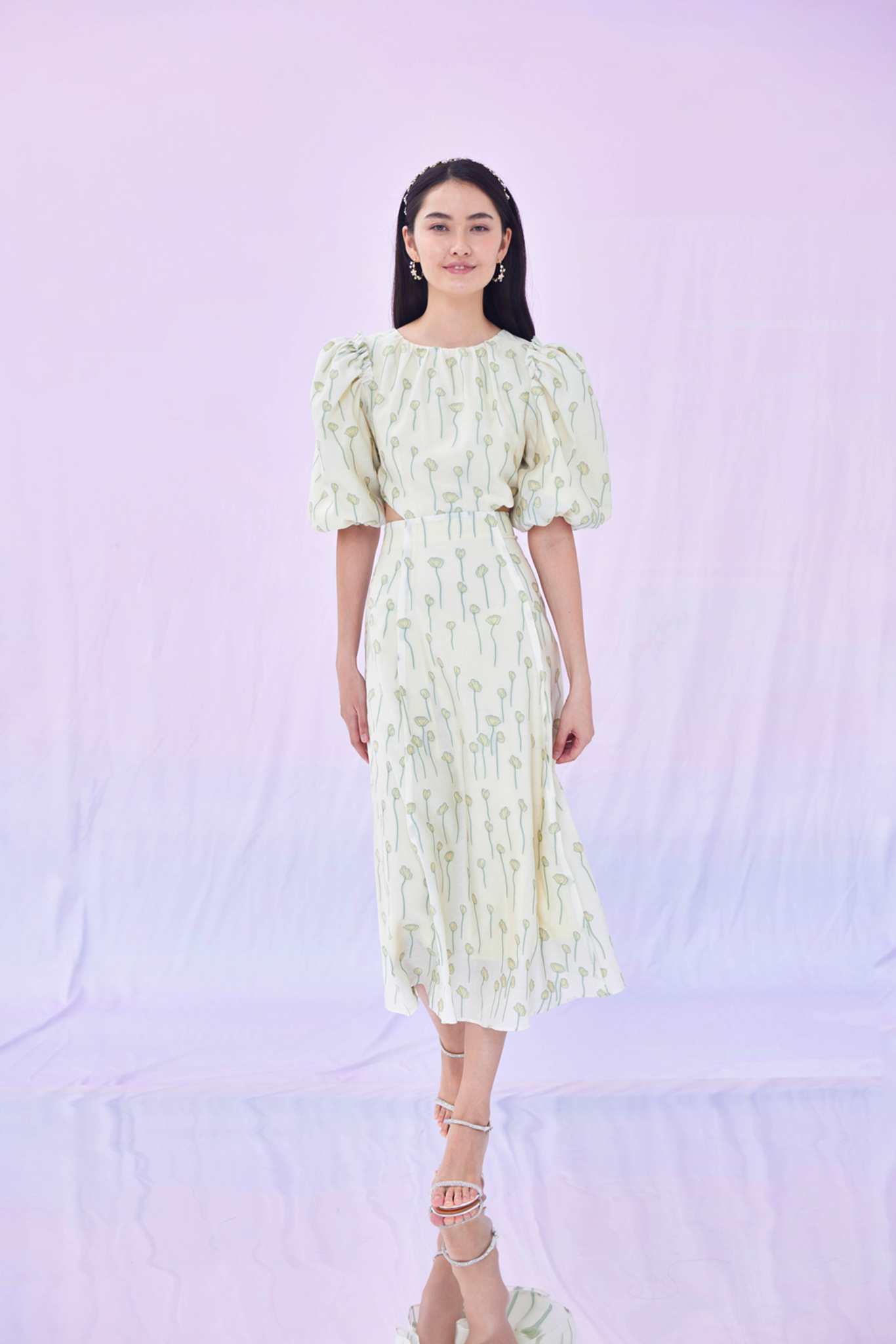 Georgene Green Flower Jacquard Dress