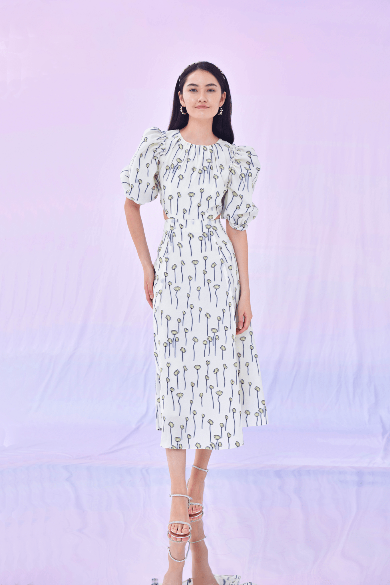 Georgene Black Flower Jacquard Dress - Nimisski