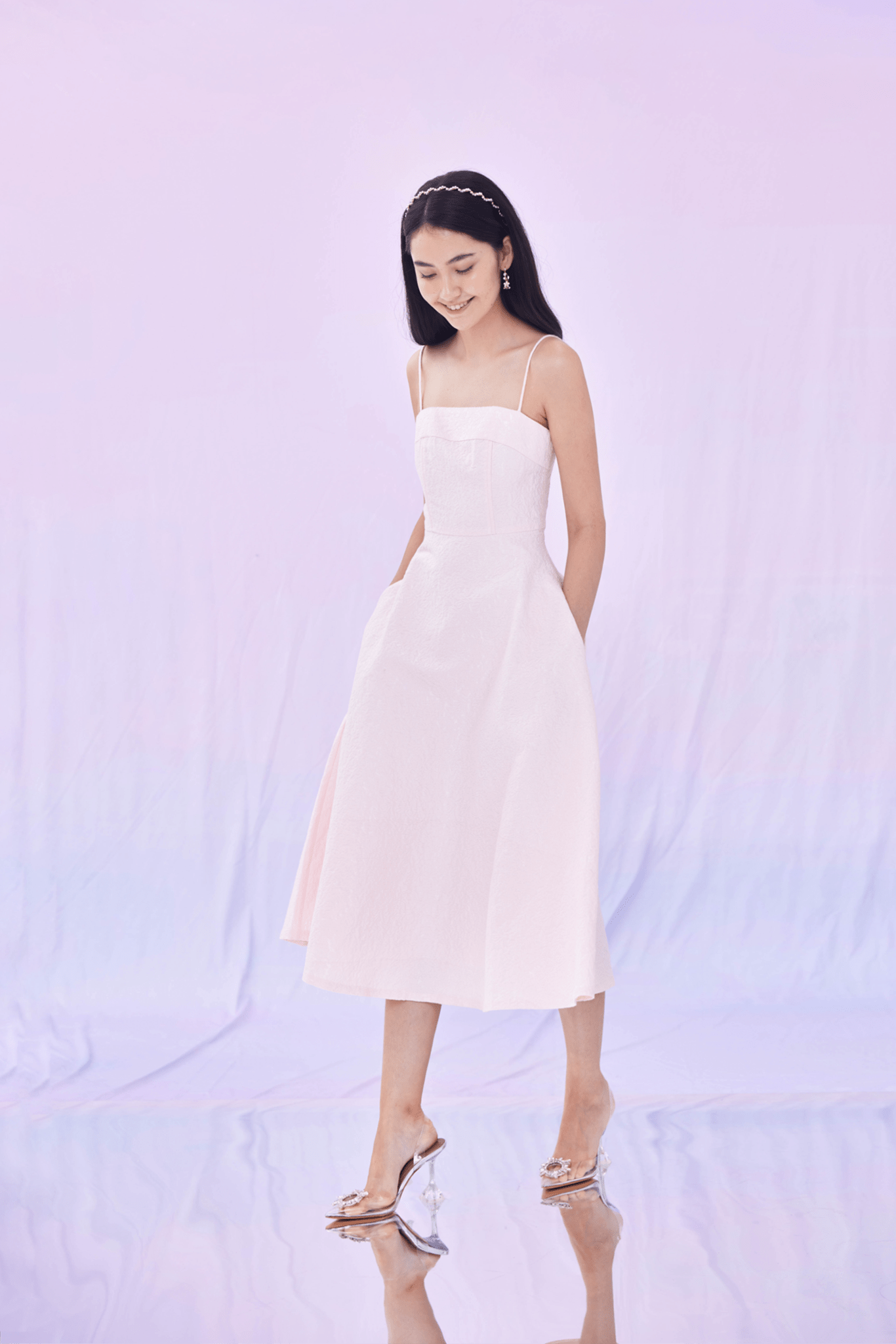 Graciella Pink Puff Jacquard Long Dress - Nimisski