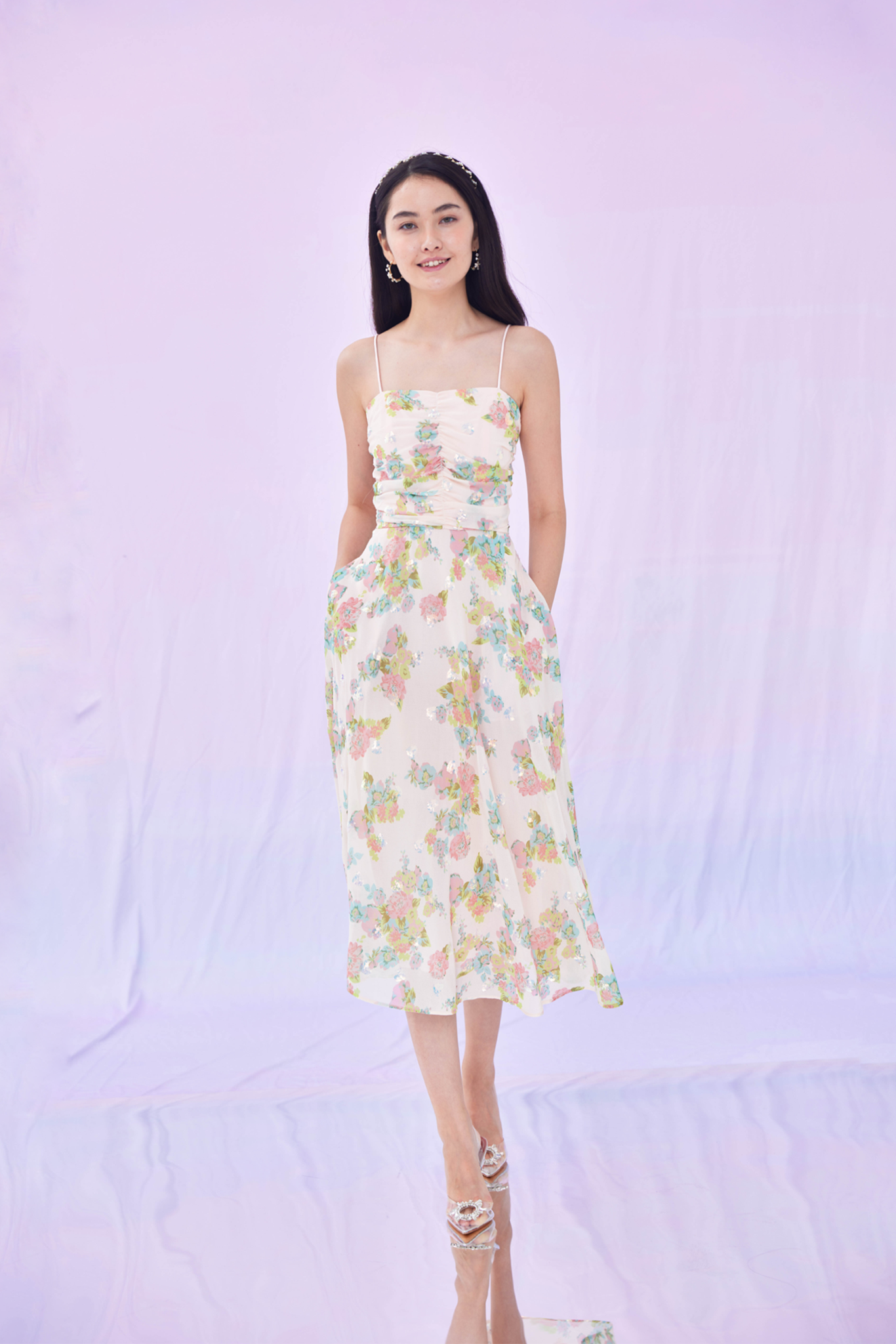 Giuditta Sequin Flowers Long Dress