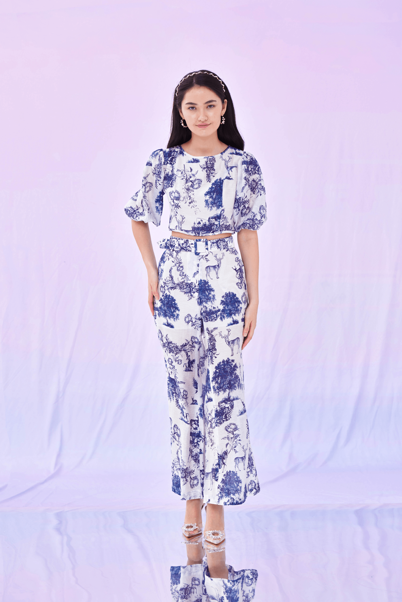 Gracey Blue Floral Prints Pants - Nimisski