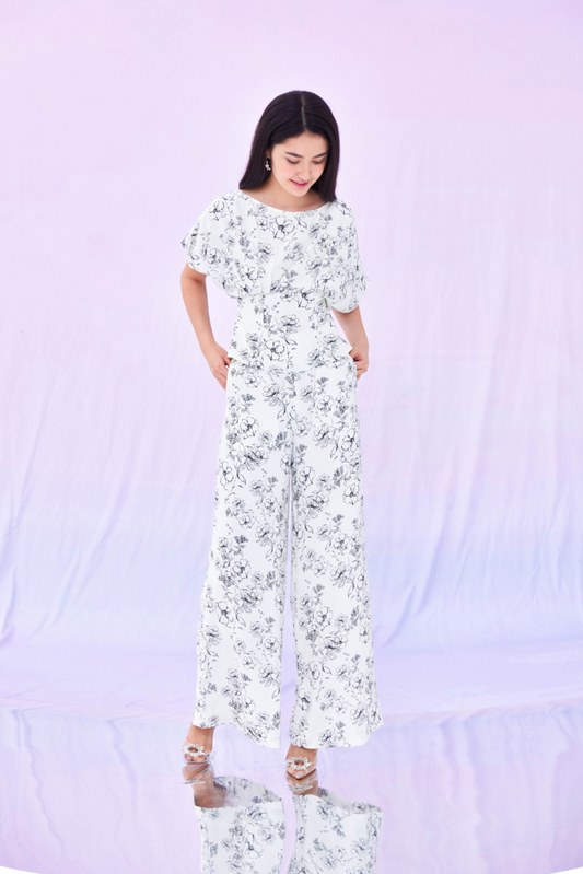 Gaile Black Flower Print Long Pants