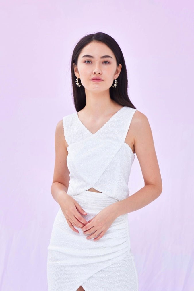 Gerrie Pastel White Sequins Top - Nimisski