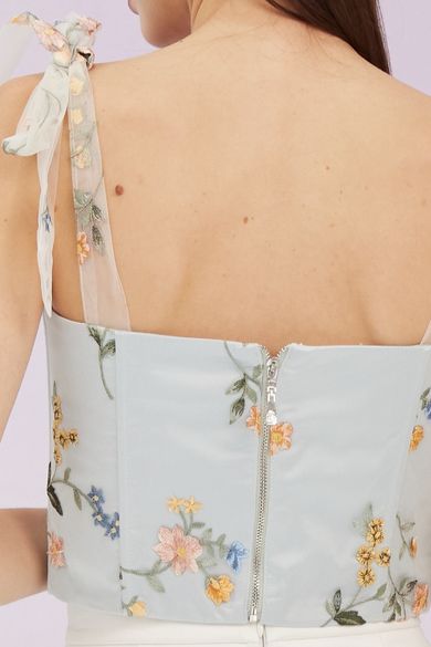 Grainne Pastel Blue Flower Tulle Top