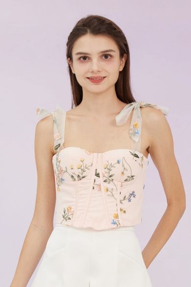 Grainne Pastel Pink Flower Tulle Top