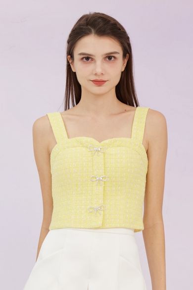 Glenice Yellow Tweed Strap Top