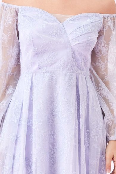 Galea Lilac Embossed Off Shoulder Dress (Short Lining)