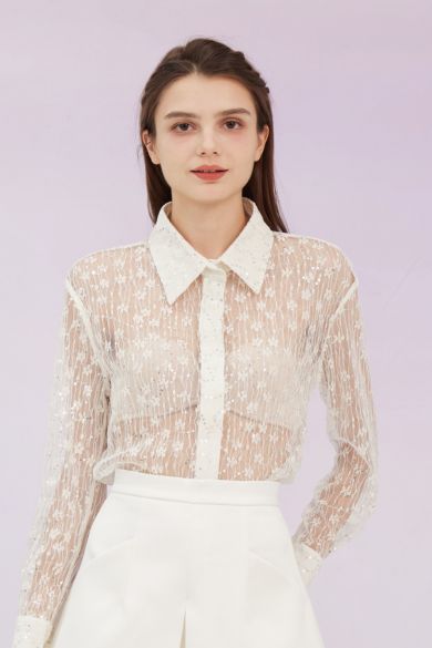 Genavieve White Flower Long Sleeve Top