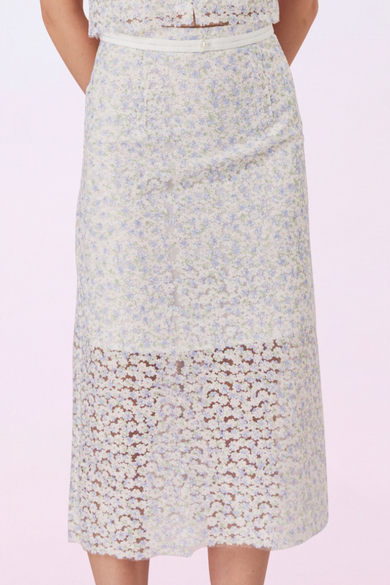 Giliana Light Blue Floral Lace Pencil Skirt