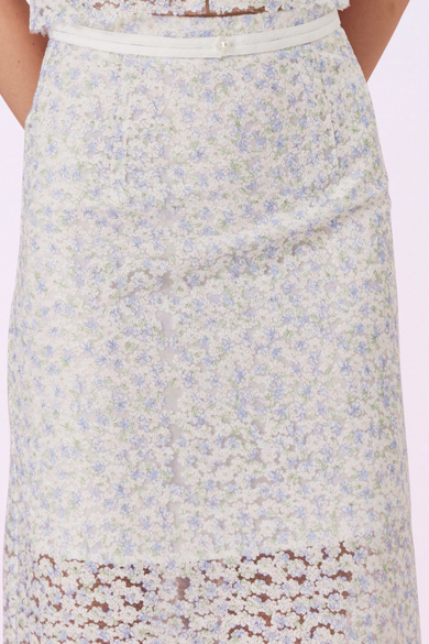 Giliana Light Blue Floral Lace Pencil Skirt