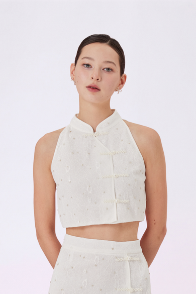 Galiena White Lace Cheongsam Top