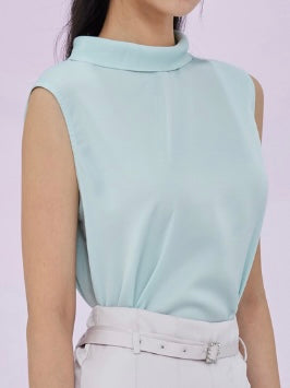 Gardenia Green Tie Neck Sleeveless Top